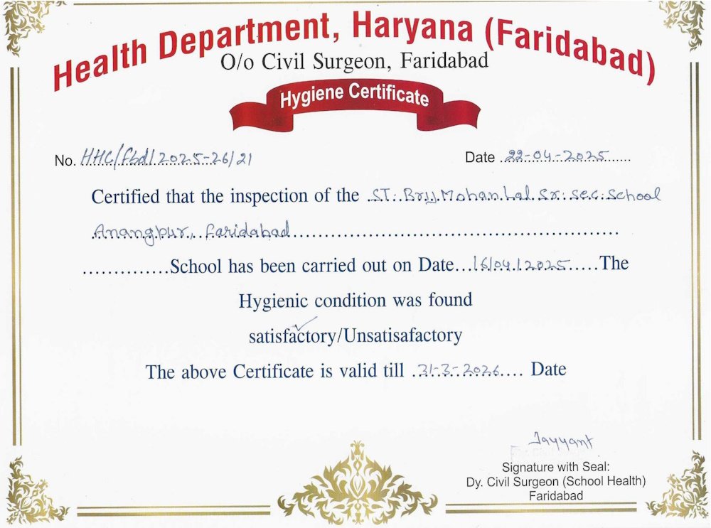Hygiene Certificate